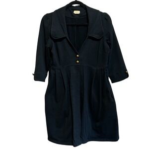 Nathalie Seaver Black Collared Coat Dress w/ Pockets & Button Detail